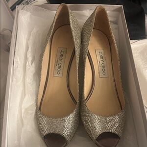 Jimmy Choo Glittering Champagne Peep-Toe Heels